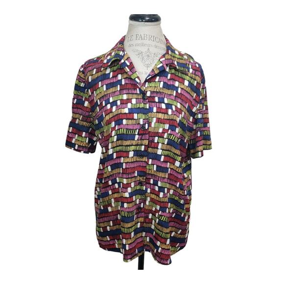 Vintage Leslie Fay Haberdashery Abstract Geometric Button Up Short Sleeve Shirt - Picture 1 of 9